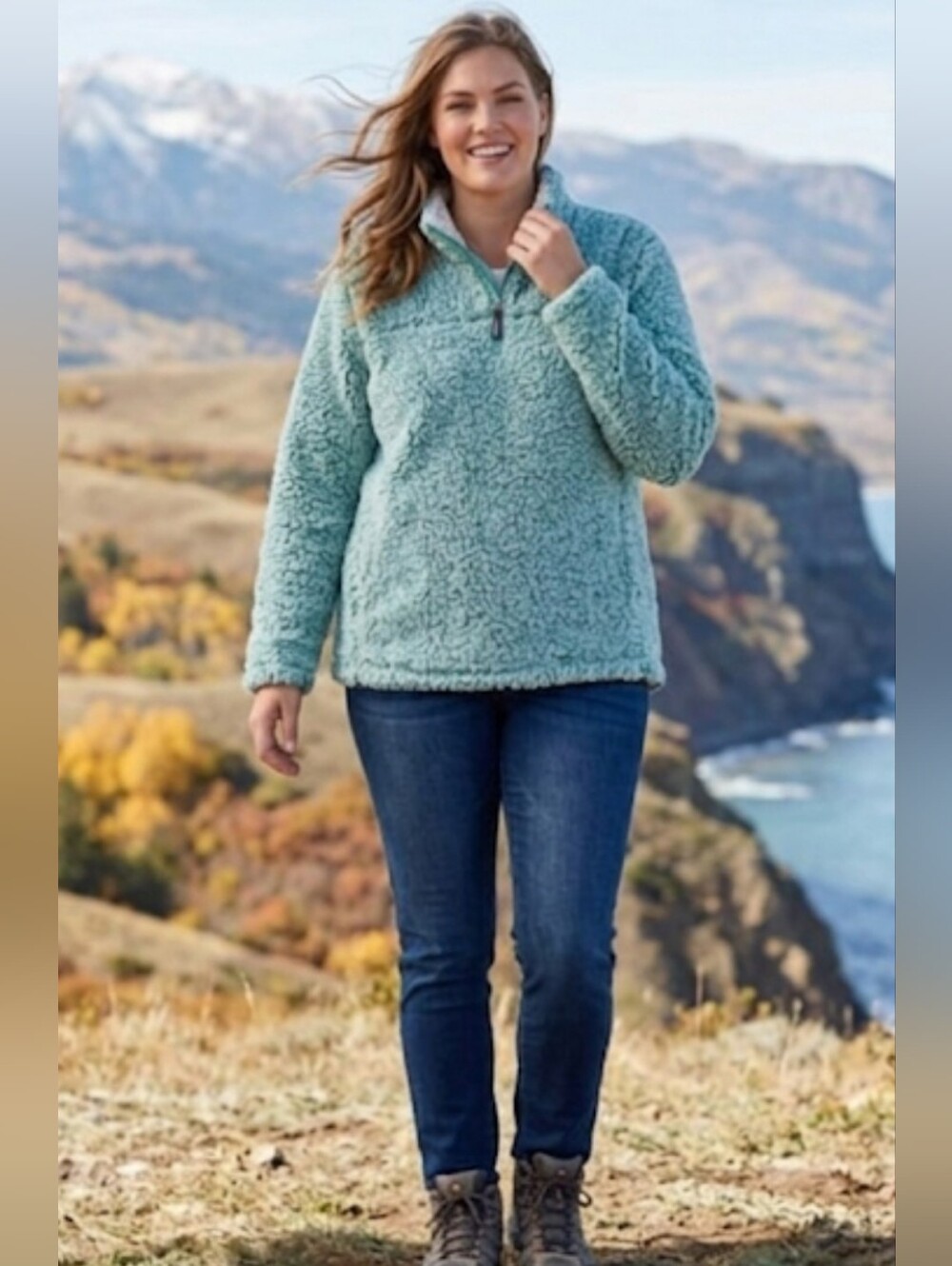 Copper Key Faux Sherpa Pullover Sz 14 Junior Green